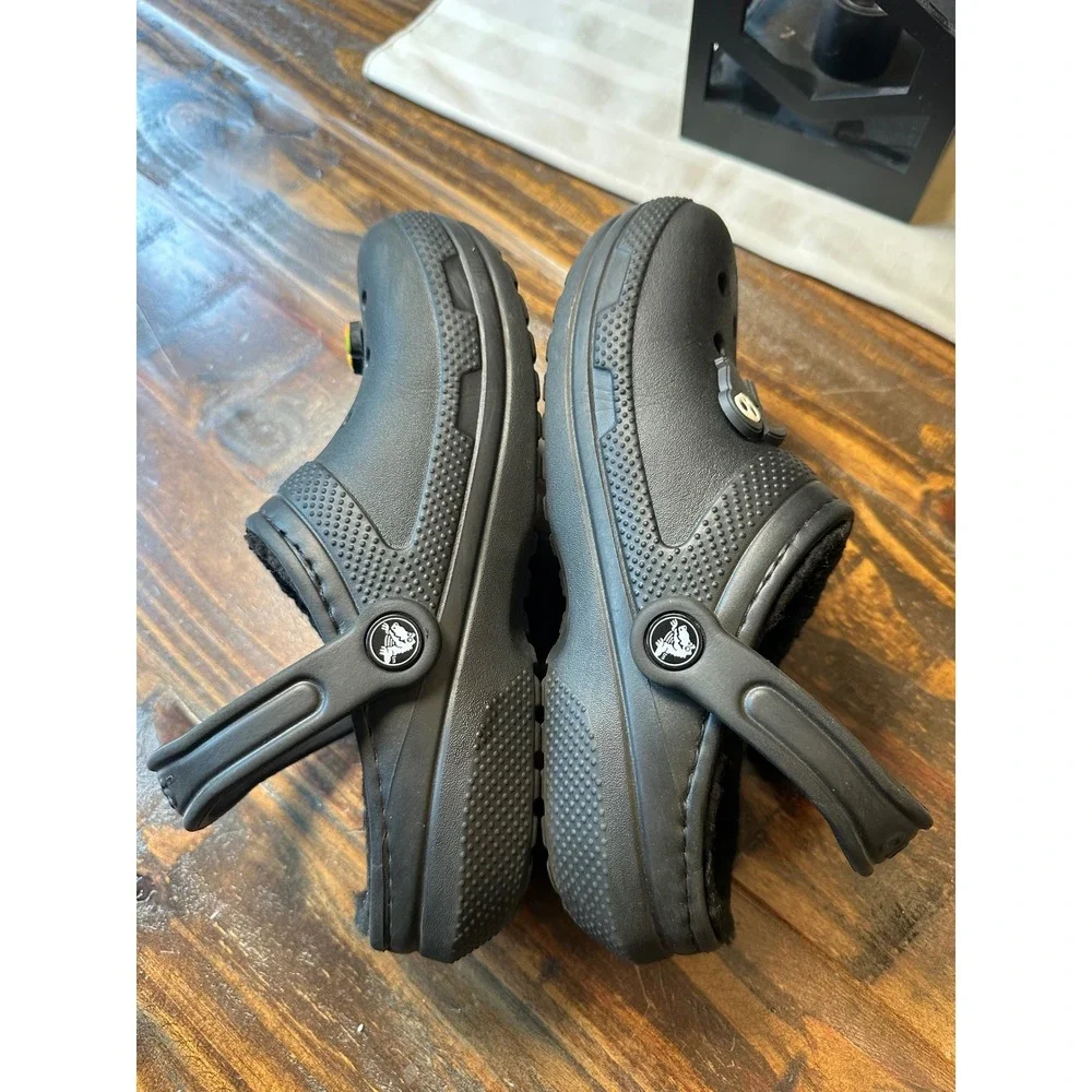 Crocs Classic Lined Clog Black Halloween Jibbitz Kids Size M4 W6 Cozy Slip On
